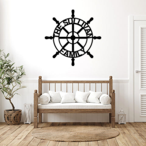 Personalized Wheel Ship Metal Sign, Custom Wheel Ship Wall Art, Lake House Decor, Beach House Decor, Family Name Sign, Nautical Decorations, Laser Cut Metal Signs Custom Gift Ideas
