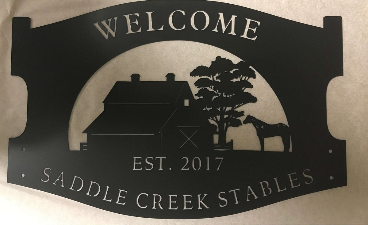 Custom Metal Sign With Horse And Barn And Dog Metal House Sign Decorations