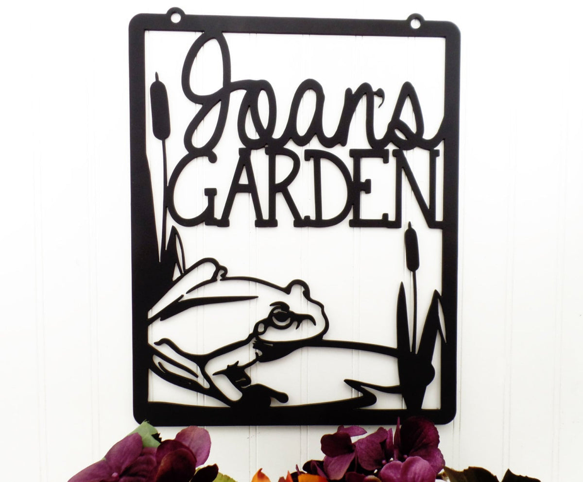 Flag Hanging Metal Sign Garden Sign Custom Sign Gift For Her Garden Name Sign Name Sign Wall Hanging Frog Decorations