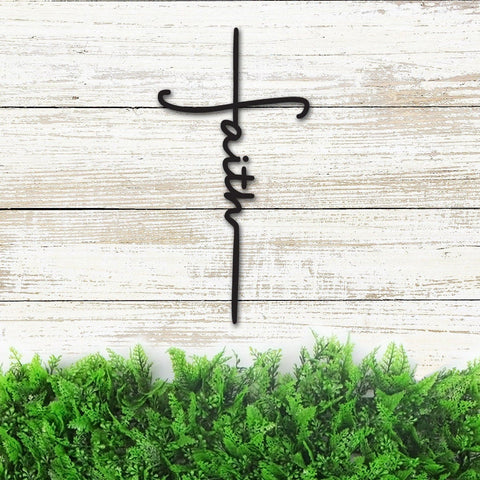 Faith Cross Metal Sign Christian Cross Wall Decor Religious Gift For Christians Baptism Gift Faith Word In Cross Decorations