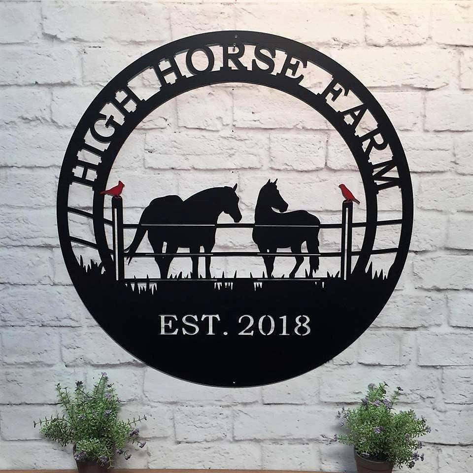 Personalized Red Bird Horse Ranch Sign Cut Metal Sign Metal House Sign Decorations