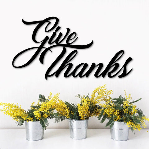 Give Thanks Sign Fall Decor Metal Word Art Dining Room Script Words Thanksgiving Decor Fall Housewarming Gift Metal Sign Decorations