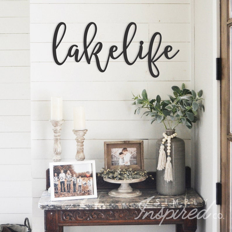 Lakelife Metal Sign Lake Decor Lakehouse Sign Metal Words Lake House Decor Metal Signs Lake Life Simply Inspired Decorations