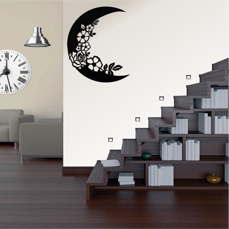 Metal Wall Decor The Moon Half Moon And Flowers D?cor Kids Room Decoration Living Room Entryway Wall Hangings Decorations