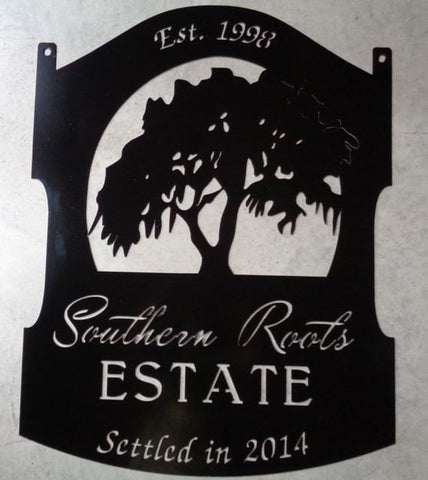 Metal Live Oak Sign With Gorgeous Live Oak Tree Draped In Spanish Moss Metal House Sign Decorations