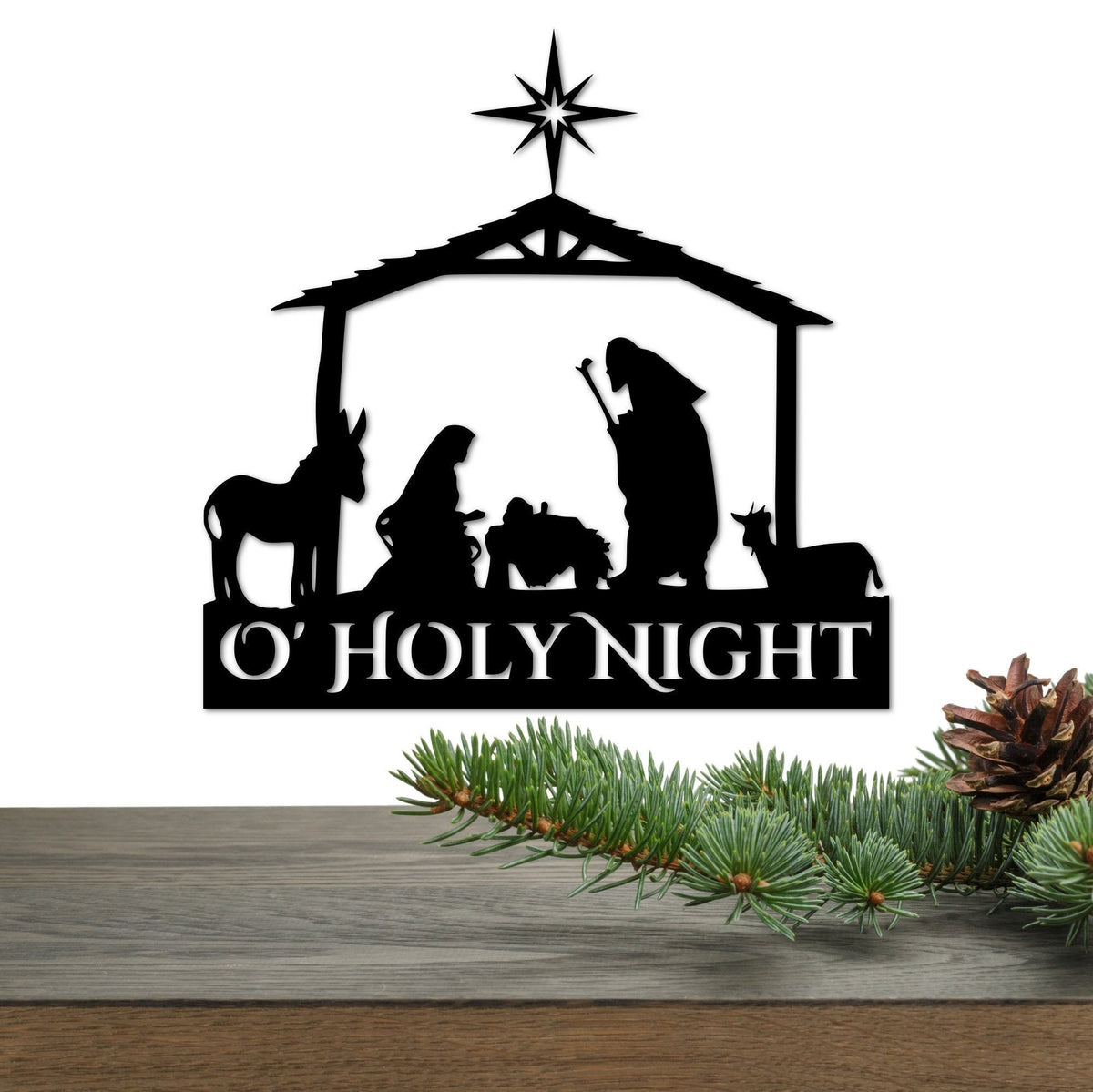 Metal Nativity Scene O' Holy Night Christmas Sign Inspirational Words Wall Hanging Holiday Decor Religious Metal Art Gift Decorations