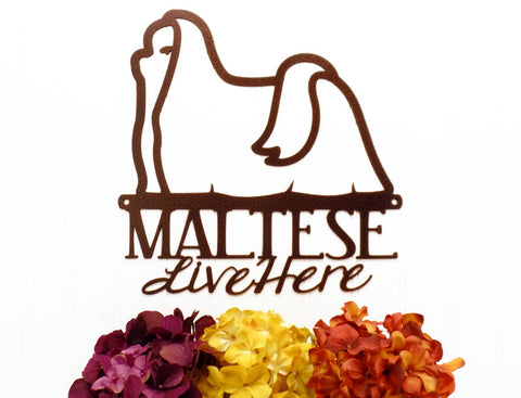 Maltese Live Here Metal Sign Copper Maltese Dog Sign Signage Metal Dogs Wall Decor Decorations