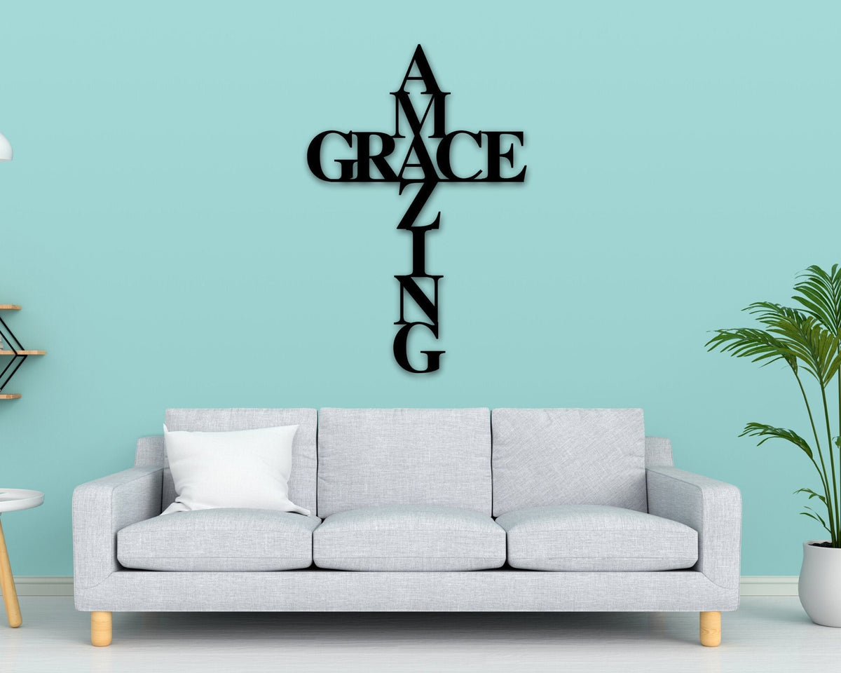 Amazing Grace Metal Sign Cross Religious Decor God Bless Spiritual Decor Religious Amazing Grace Cross Metal Sign Wall Hanger Decorations