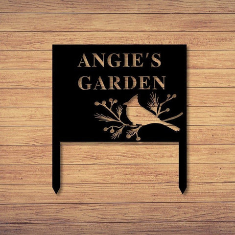 Personalized Garden Sign With Stake Garden Decor Custom Garden Sign Name Garden Signs Metal Sign Cardinal Garden Sign Outdoor Decorations