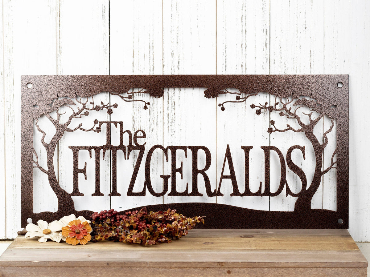 Last Name Metal Sign With Cherry Tree Family Name Plaque Outdoor Name Sign Decorations