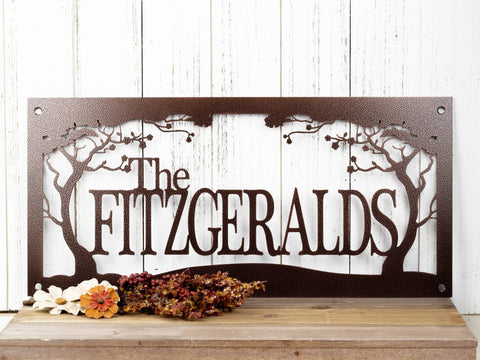 Last Name Metal Sign With Cherry Tree Family Name Plaque Outdoor Name Sign Decorations