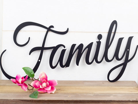 Family Sign Metal Sign Wall Hanging Family Script Metal Wall Decor Sign Housewarming Gift Steel Sign Decorations