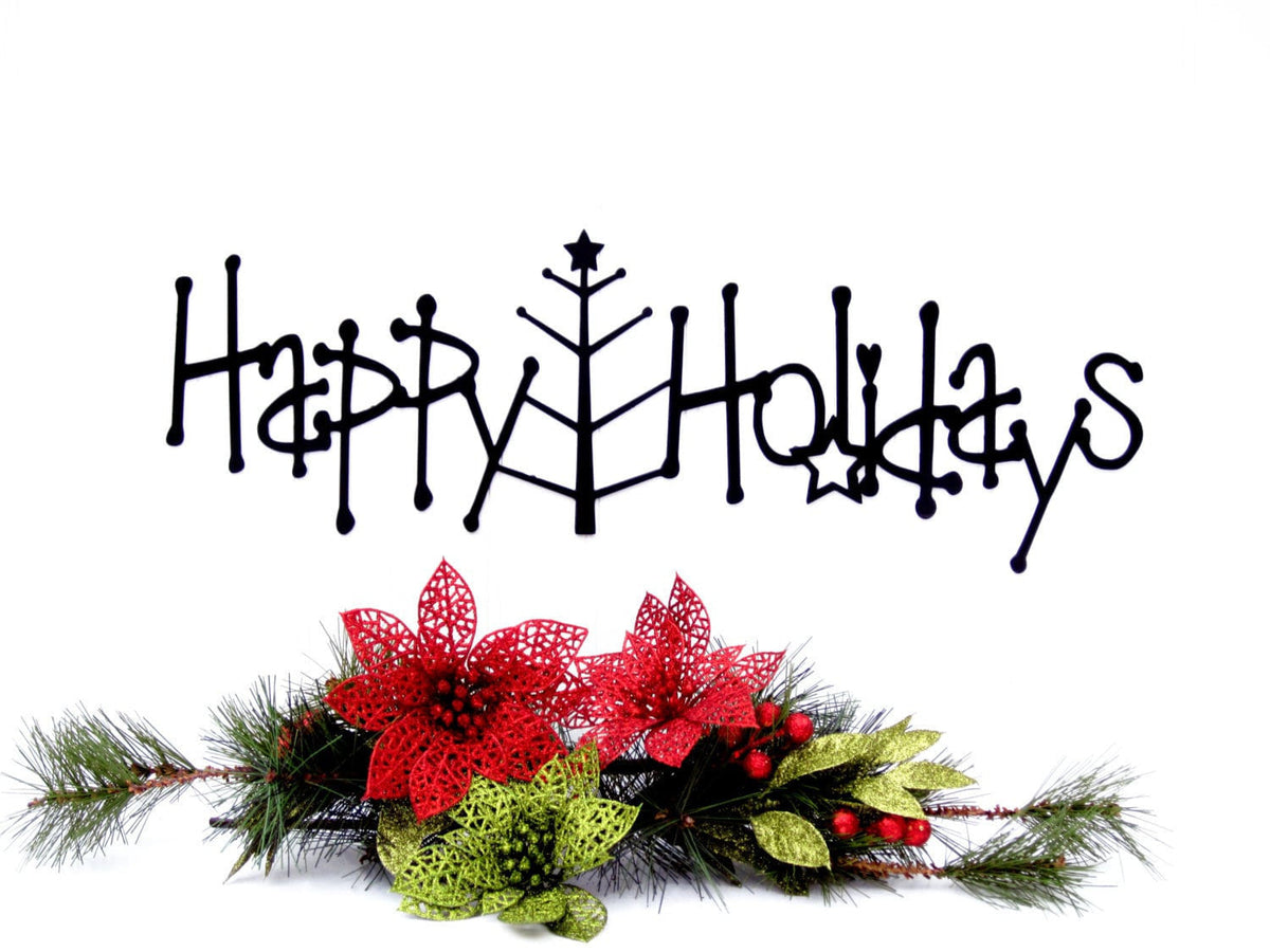 Happy Holidays Metal Sign With Christmas Tree Black Christmas Tree Outdoor Holiday Decorations Decorations