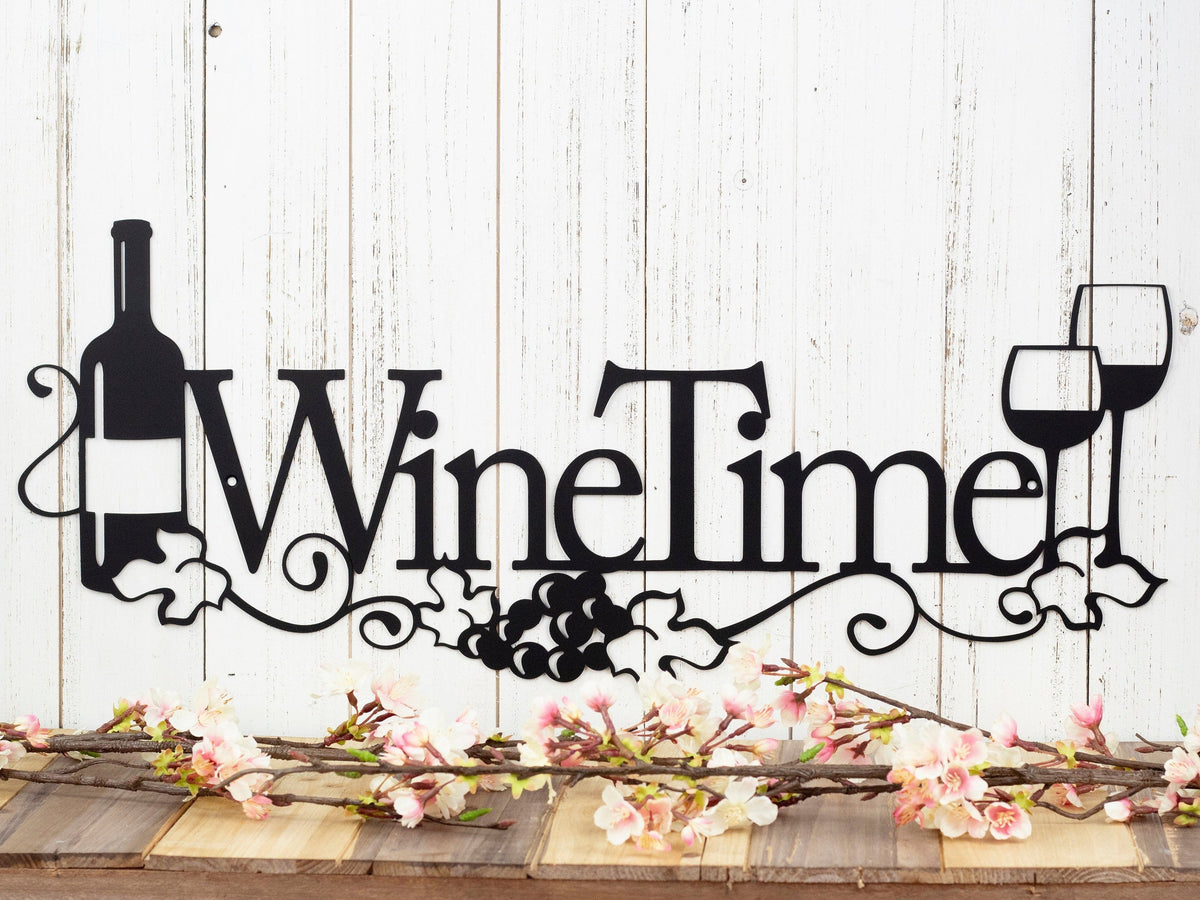 Wine Time Metal Sign Wine Decor Kitchen Decor Dining Decor Wine Lover Metal Wall Decor Wall Hanging Sign Decorations