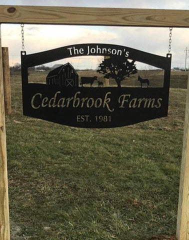 Metal Sign Barn donkey Cow Calf Tractor Large Sign Customized With Your Name And Animals! Metal House Sign Decorations