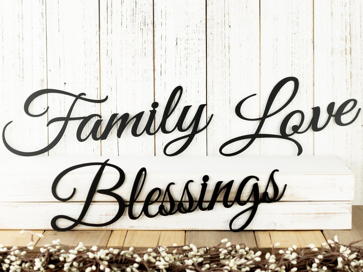 Family Blessings Love Metal Signs Black Metal Wall Decor Sign Signage Wall Hanging Script Decorations