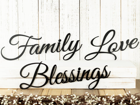 Family Blessings Love Metal Signs Black Metal Wall Decor Sign Signage Wall Hanging Script Decorations