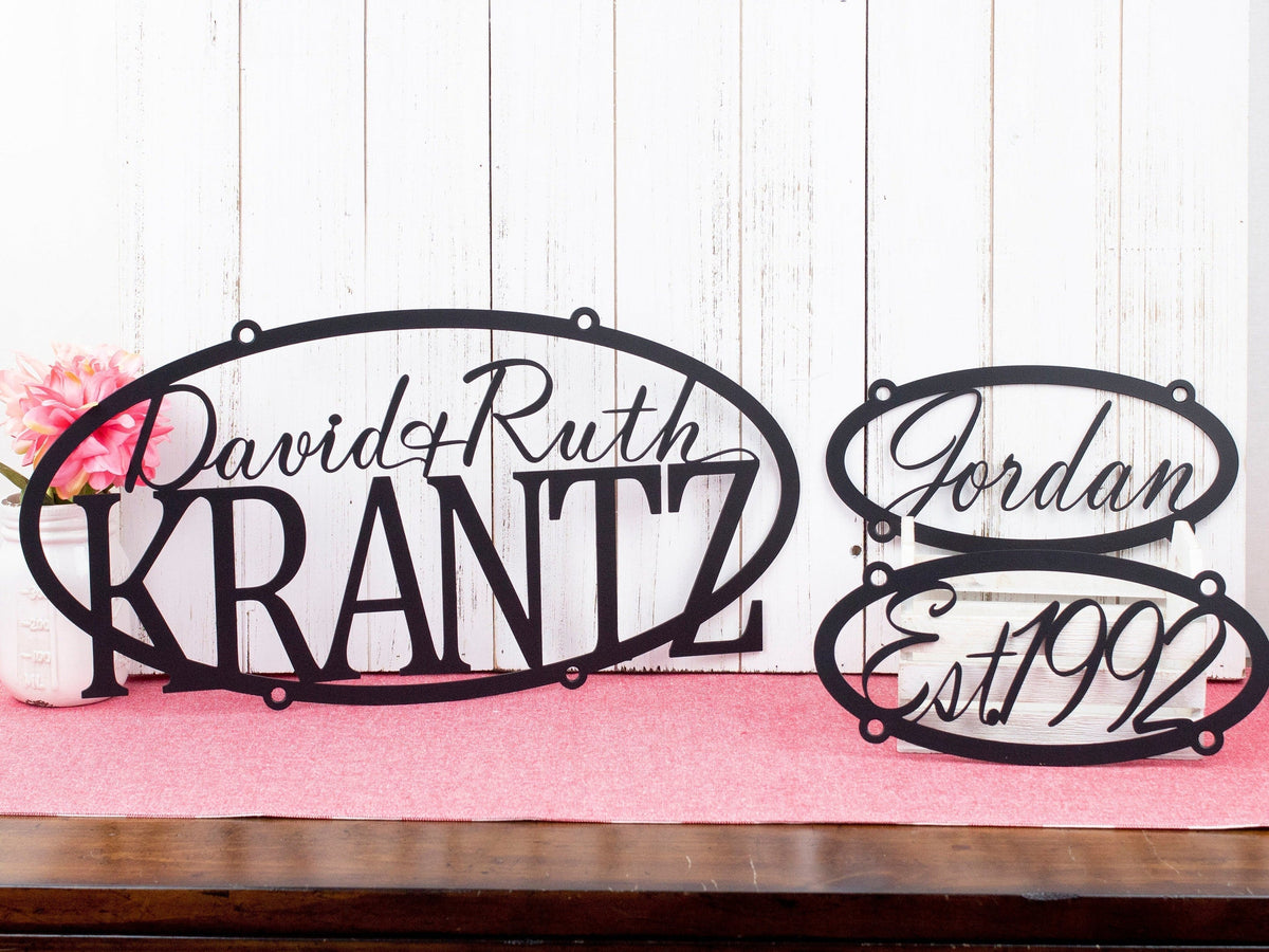 Custom Metal Family Name Sign Established In Laser Cut Steel Outdoor Oval Perfect For A Family Gift Matte Black Shown Decorations