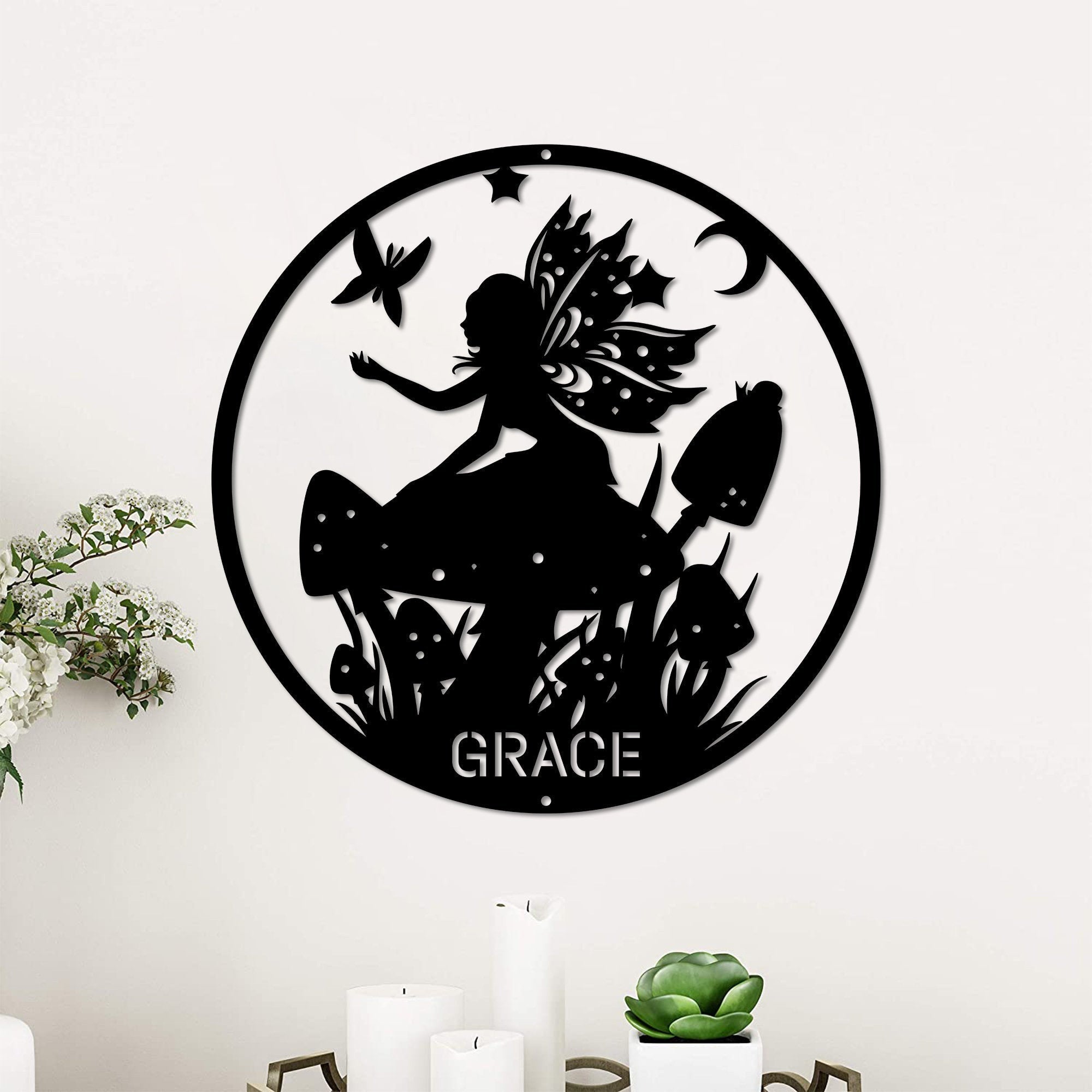 Personalized Fairy Metal Sign, Fairy Wall Art, Metal Fairy Wings, Housewarming Gift, Kid Room Decor, Magical Fairy Garden Decor, Laser Cut Metal Signs Custom Gift Ideas