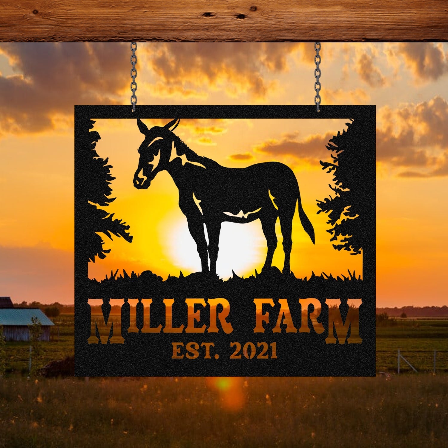 Metal Farm Sign Mule Monogram, Custom Outdoor Farmhouse, Wall Decor Art Gift, Metal Laser Cut Metal Signs Custom Gift Ideas