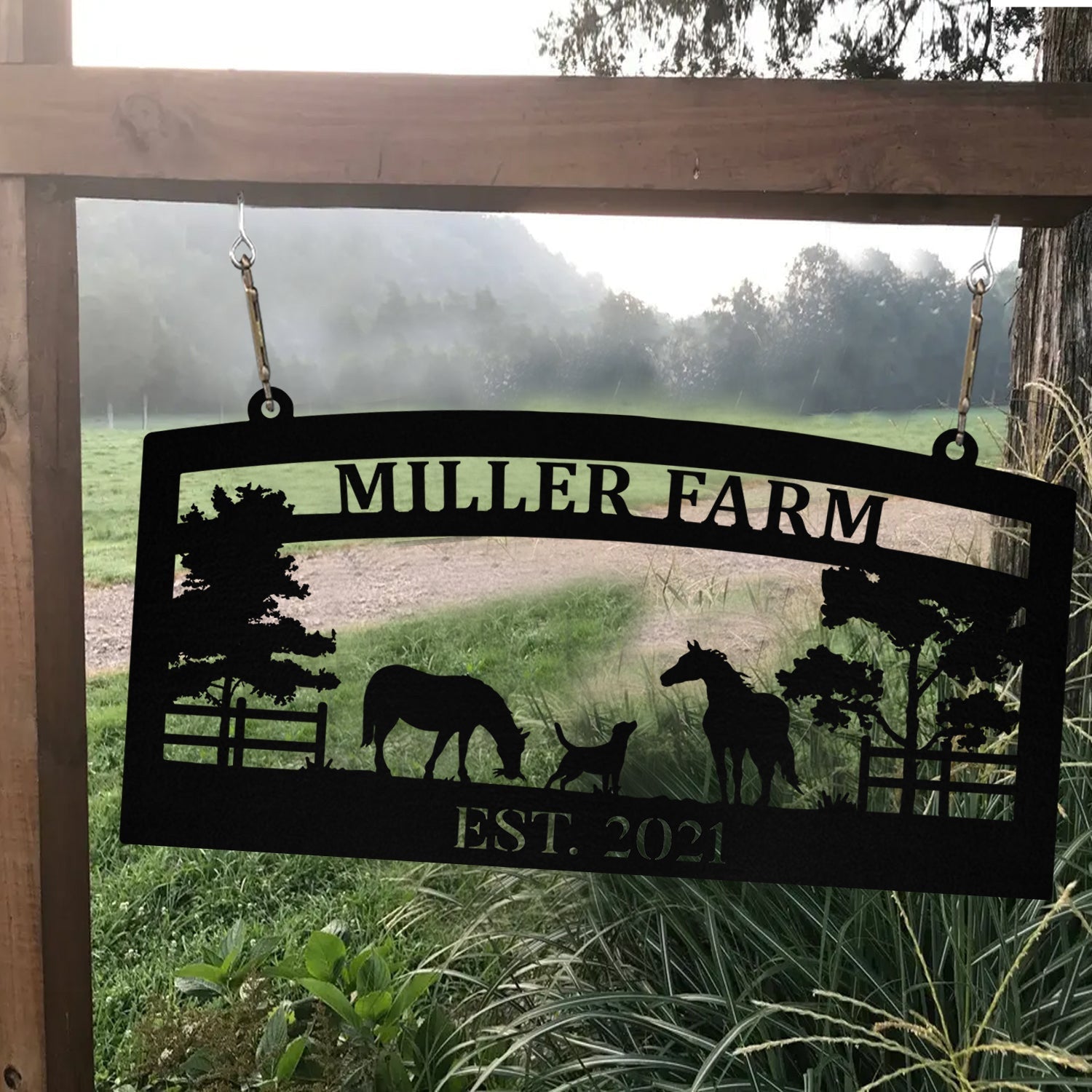 Personalized Metal Horse Dog Sign Monogram Custom Outdoor Farm Farmhouse Ranch Stable Acres Wall Decor Art Gift Decorations