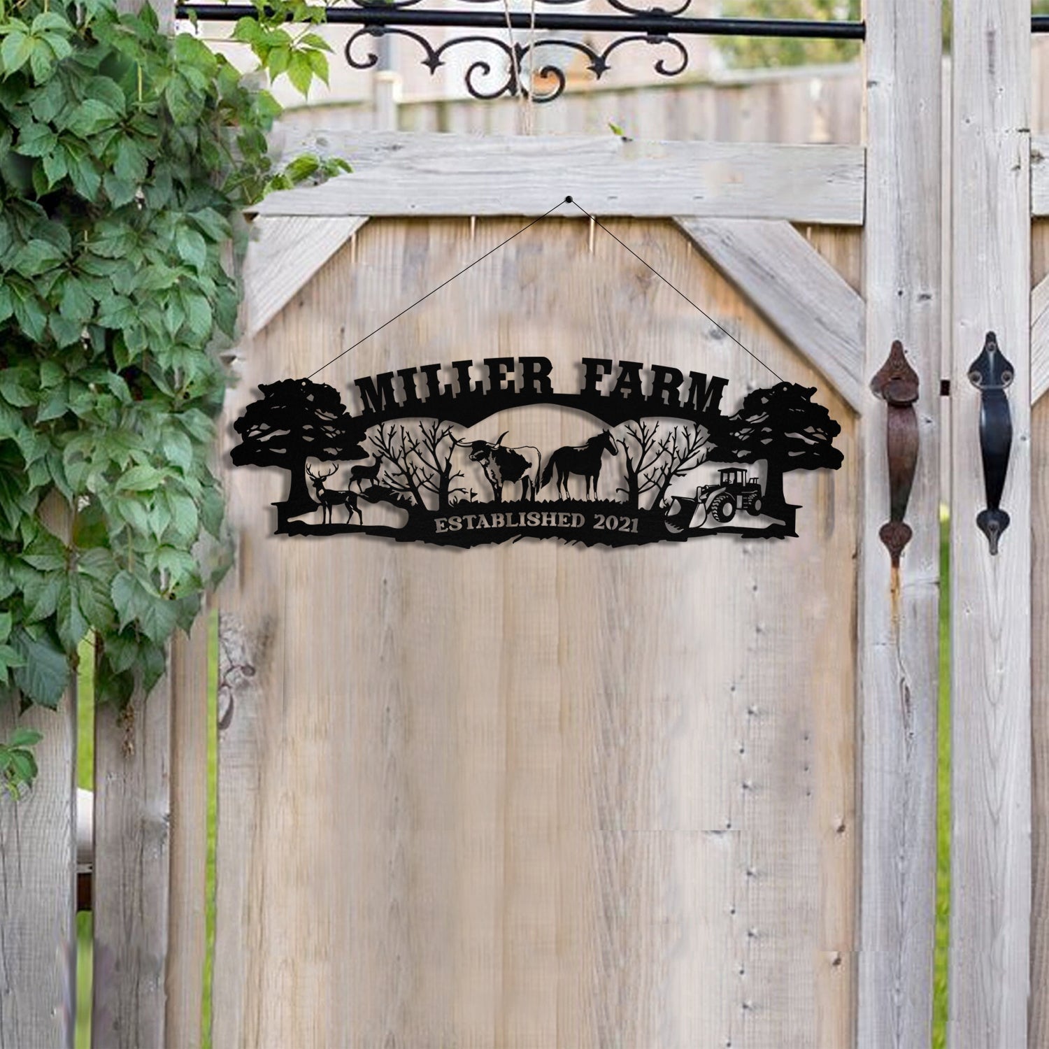 Personalized Metal Farm Sign Horse Longhorn Cattle Deer Tractor Monogram Custom Outdoor Farmhouse Ranch Wall Decor Gift Decorations