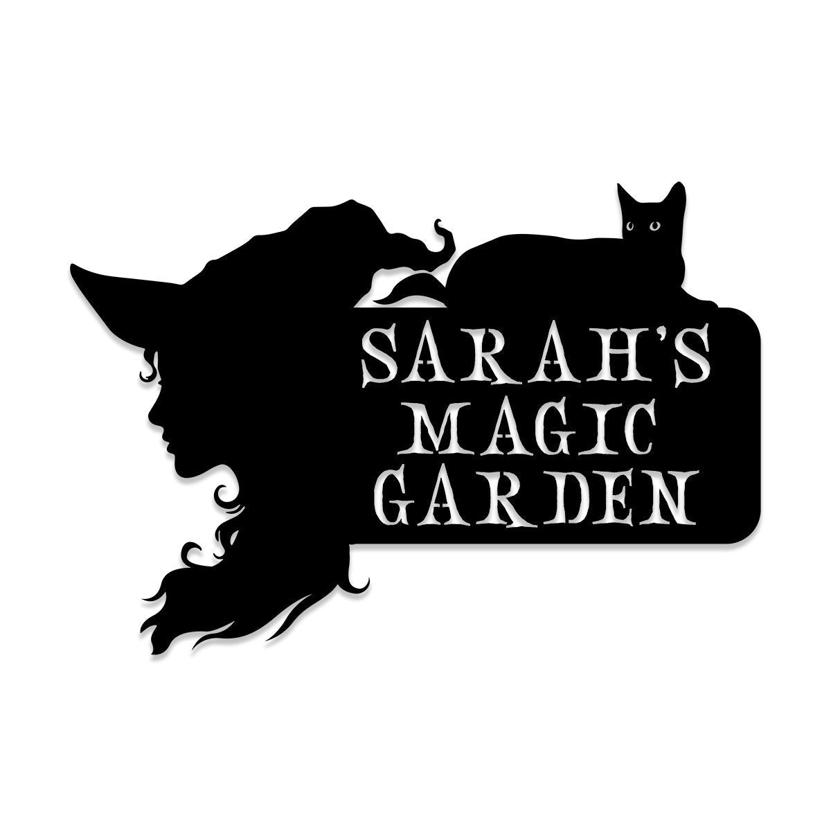 Personalized Witch Black Cat Halloween Metal Garden Sign, Metal Laser Cut Metal Signs Custom Gift Ideas