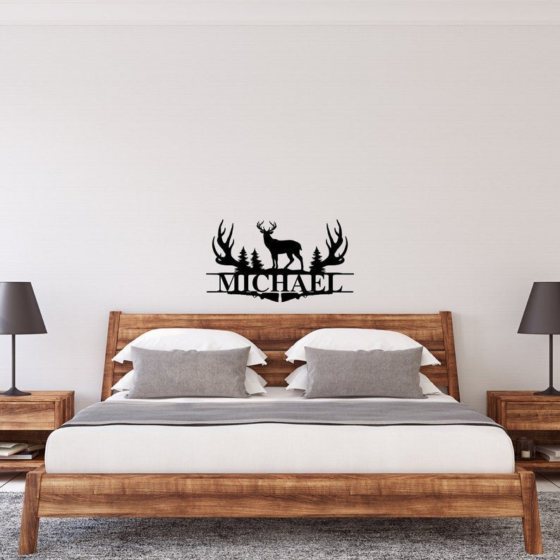 Deer Antler Name Sign Hunting Personalized Family Name Metal Sign Wedding Gift Birthday Gift Metal Monogram Sign Perso Decorations