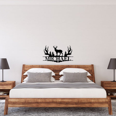 Deer Antler Name Sign Hunting Personalized Family Name Metal Sign Wedding Gift Birthday Gift Metal Monogram Sign Perso Decorations