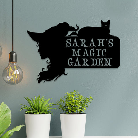 Personalized Witch Black Cat Halloween Metal Garden Sign, Metal Laser Cut Metal Signs Custom Gift Ideas