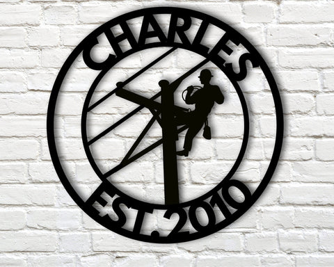Personalized Lineman Gift, Front Door Wreath, Personalized Last Name Sign, Lineman Sign, Family Name Sign, Construction Lineman Sign, Laser Cut Metal Signs Custom Gift Ideas