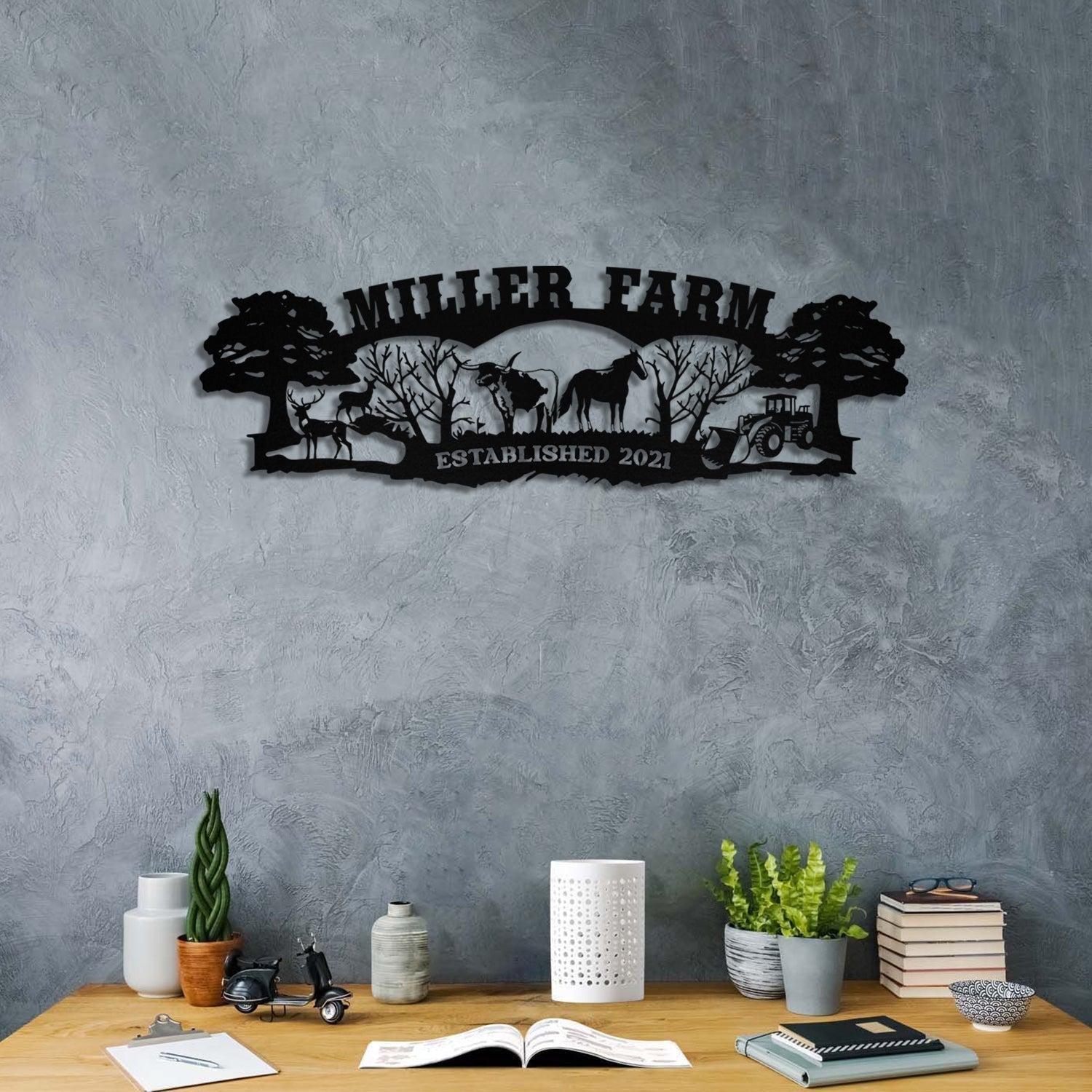 Personalized Metal Farm Sign Horse Longhorn Cattle Deer Tractor Monogram Custom Outdoor Farmhouse Ranch Wall Decor Gift Decorations