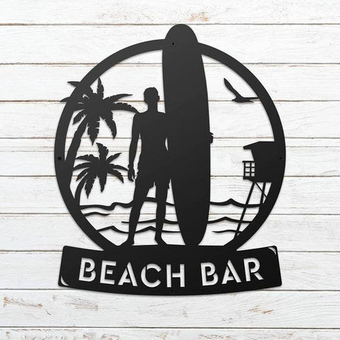 Longboard Male Surfer Monogram Cut Metal Sign Metal House Sign Decorations