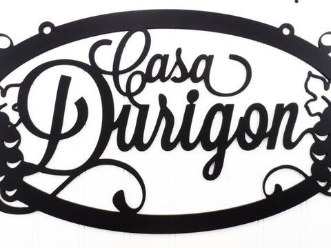 Custom Family Name Metal Sign With Grapes And Grapevines Black, Metal Wall Art, Personalized Sign, House Sign, Laser Cut Metal Signs Custom Gift Ideas