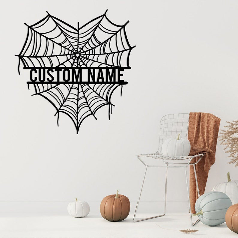 Personalized Halloween Heart Spider Web Metal Wall Custom Name Heart Sign Spider Web Monogram Fall Decor Gothic Decor Decorations