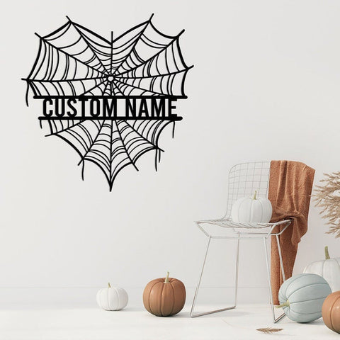 Personalized Halloween Heart Spider Web Metal Wall Custom Name Heart Sign Spider Web Monogram Fall Decor Gothic Decor Decorations