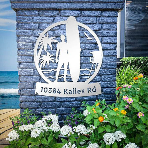 Longboard Male Surfer Monogram Cut Metal Sign Metal House Sign Decorations