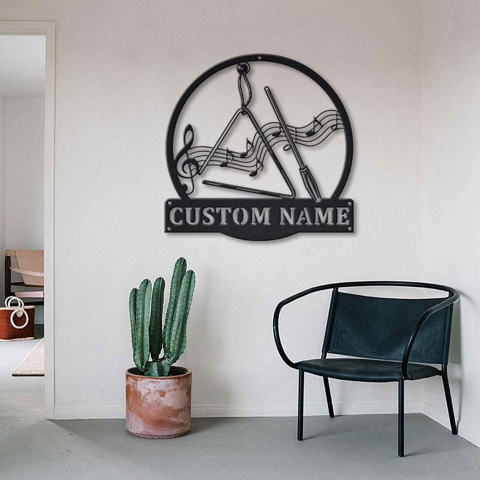 Personalized Triangle Music Metal Sign Art , Custom Musical Instrument Metal Sign, Triangle Lover Sign Decoration For Living Room, Laser Cut Metal Signs Custom Gift Ideas