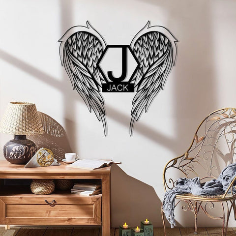Personalized Metal Angel Wings Name Sign metal Monogram Signfamily Name Signmetal Signpersonalized Gifthousewarming Gift Decorations