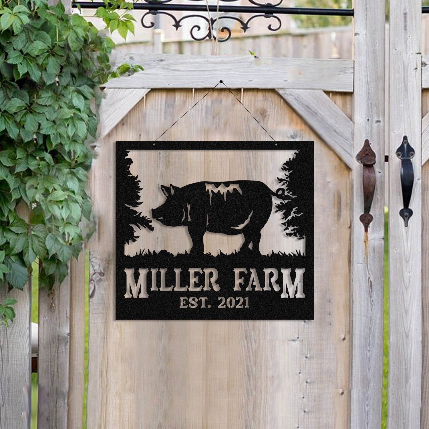 Metal Farm Sign Pig Monogram, Custom Outdoor Ranch, Barn, Front Gate, Wall Decor Art Gift, Metal Laser Cut Metal Signs Custom Gift Ideas