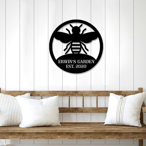 Bee Garden Laser Cut Metal Sign Bee Keepers Personalized Metal Bee Sign Bee Monogram Wall Hanging Gardening Decor Decorations