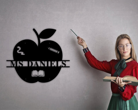 Personalized Teacher Gift, Custom Apple Teacher Name Sign, Teacher Appreciation Sign, Thank You Gift, Classroom Decor Ideas, Decoration, Metal Laser Cut Metal Signs Custom Gift Ideas
