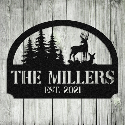 Personalized Family Deer Doe Hunting Hunter Metal Sign, Custom Outdoor Wall Decor, Art Gift For Him Dad, Metal Laser Cut Metal Signs Custom Gift Ideas