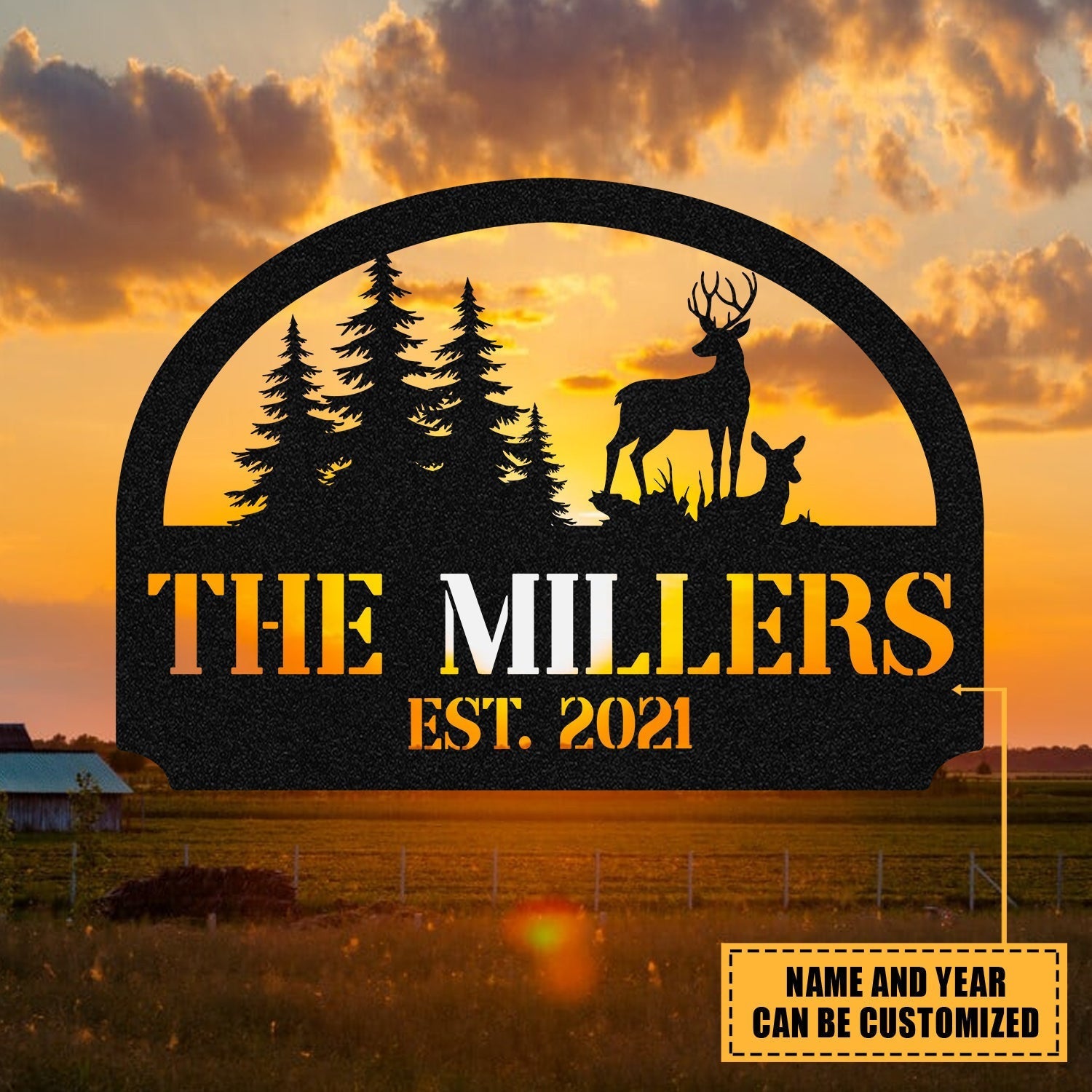 Personalized Family Deer Doe Hunting Hunter Metal Sign, Custom Outdoor Wall Decor, Art Gift For Him Dad, Metal Laser Cut Metal Signs Custom Gift Ideas