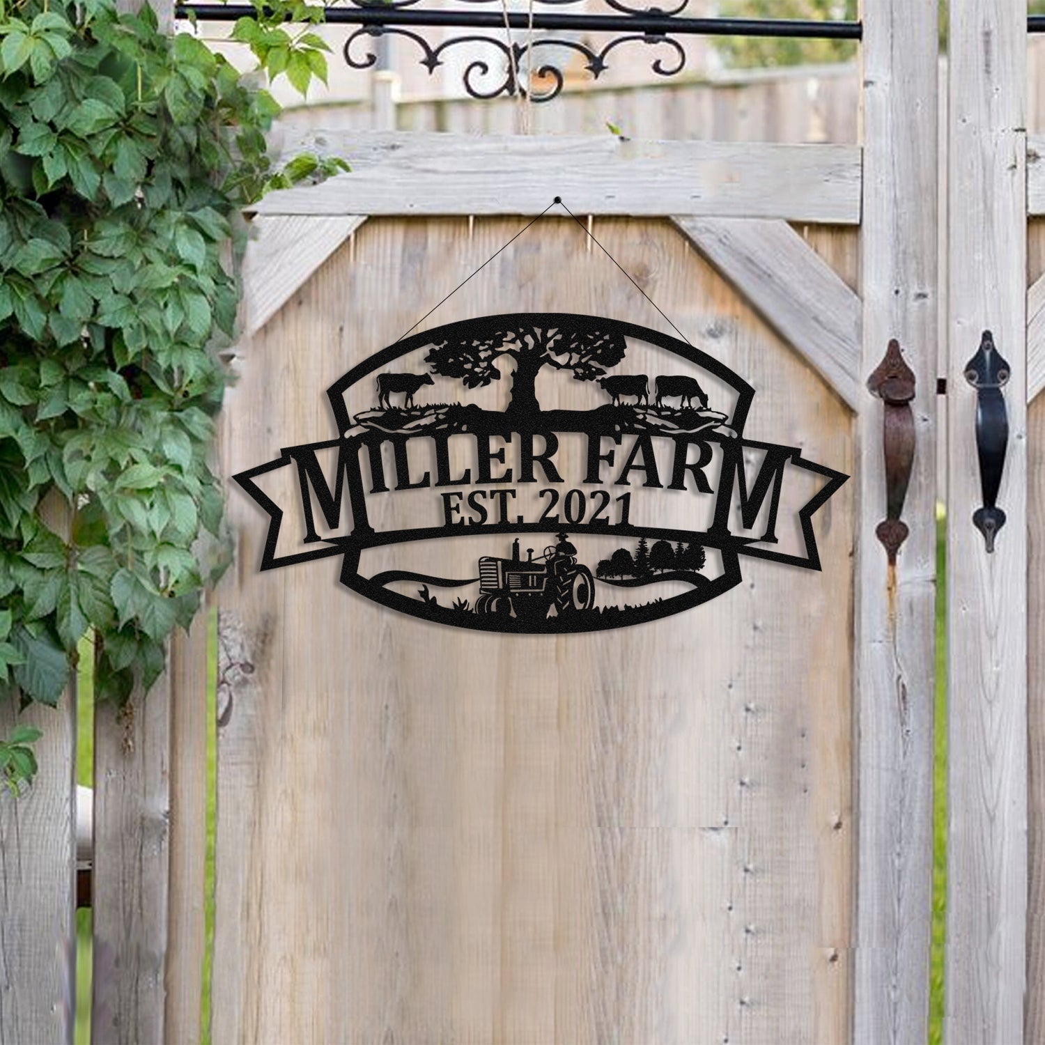 Personalized Metal Farm Sign Cow Tractor Monogram Custom Outdoor Farmhouse Ranch Barn Front Gate Wall Decor Art Gift Decorations