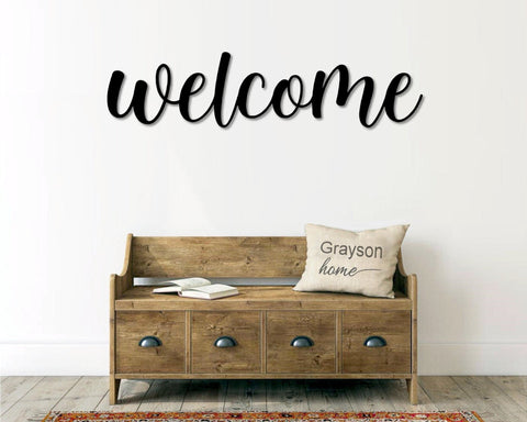 Welcome Metal Word Art Cursive Script Word Sign Rustic Metal Welcome Sign Farmhouse Decor Housewarming Word Art Decorations