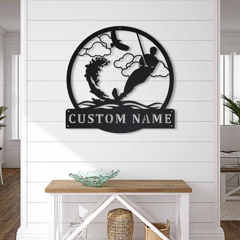 Water Skiing Monogram Metal Sign Art Water Skiing Antler Decor Water Skiing Metal Sign Housewarming Outdoor Metal Decorations