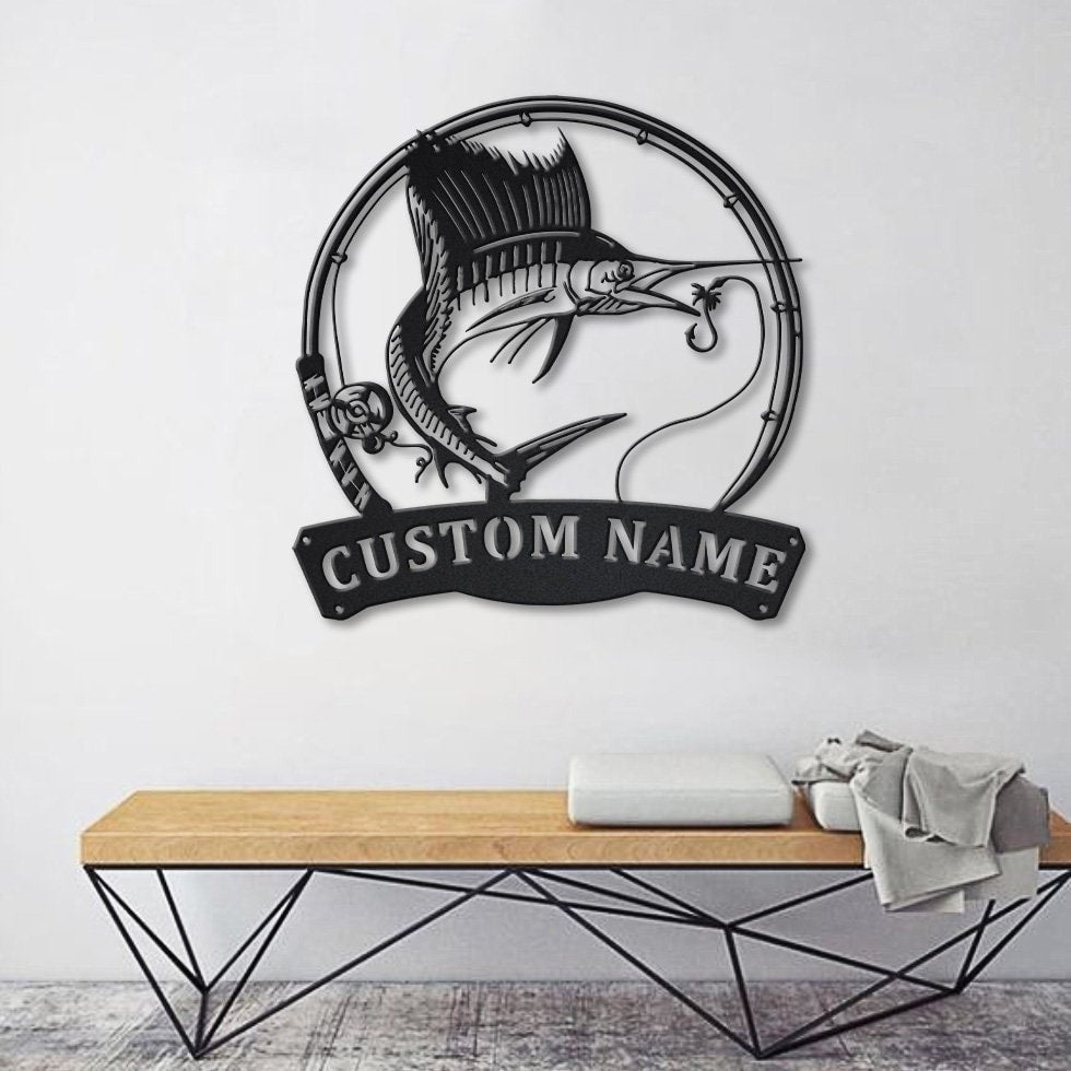 Personalized Sailfish Fishing Fish Pole Metal Sign Art, Custom Sailfish Fishing Metal Sign, Sailfish Fishing Gift, Decor Decoration, Laser Cut Metal Signs Custom Gift Ideas