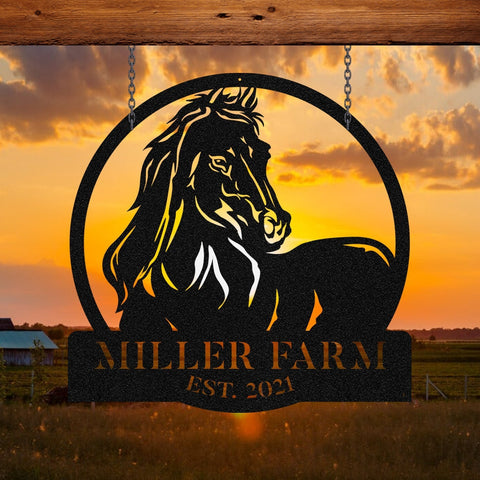 Personalized Metal Farm Sign Horse Monogram Custom Outdoor Farmhouse Ranch Barn Stable Front Gate Wall Decor Art Gift Decorations