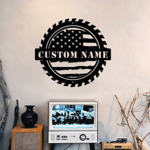 Custom American Flag Workshop Sign Metal Shop Sign Gift for Dad Metal Garage Sign Decorations